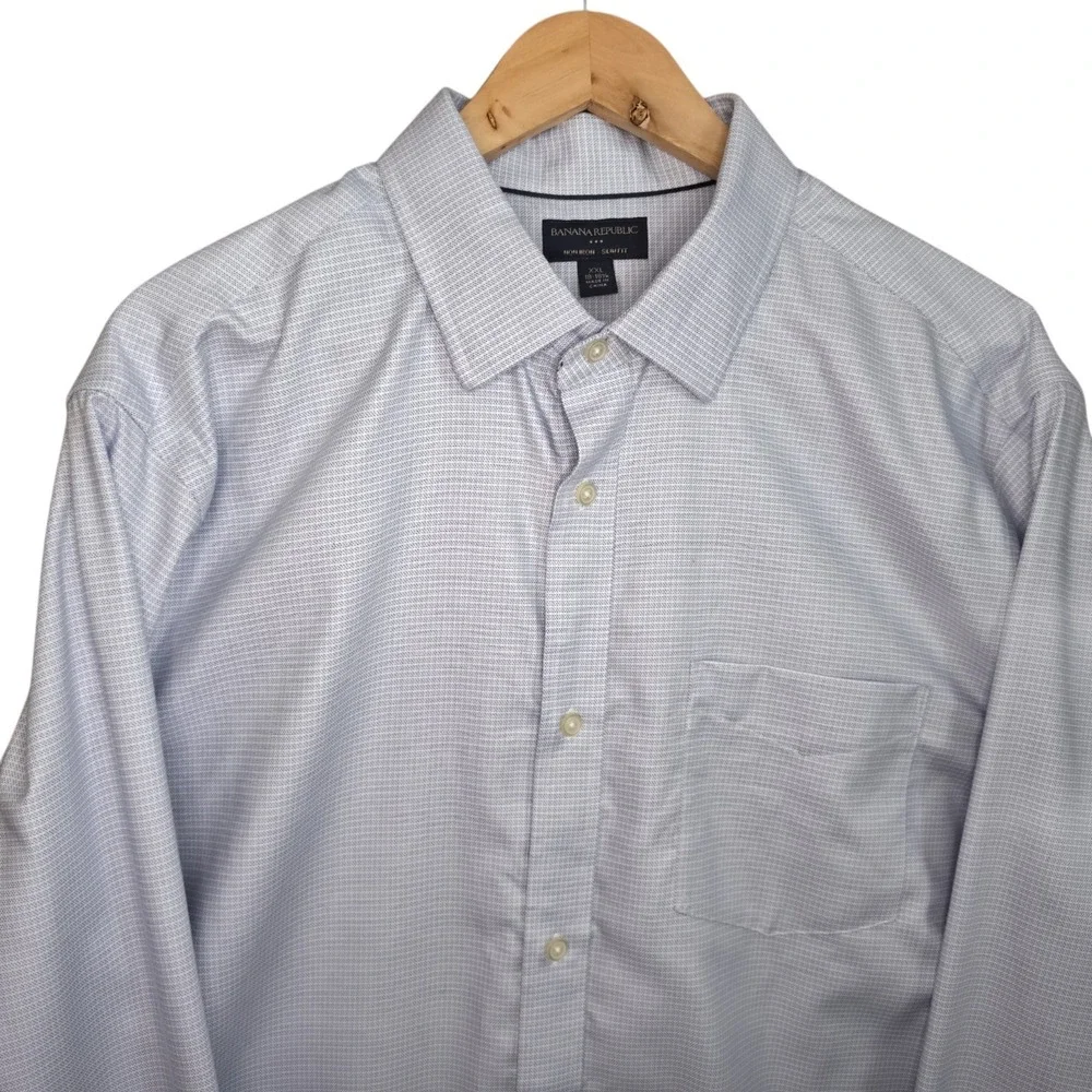 Banana Republic Dress Shirt Mens 18-18.5 XXL Blue Button No Iron Slim Fit Career